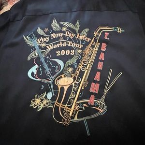 Mens black 100% silk shirt size L Tommy Bahama “Play now Pay later 2003”